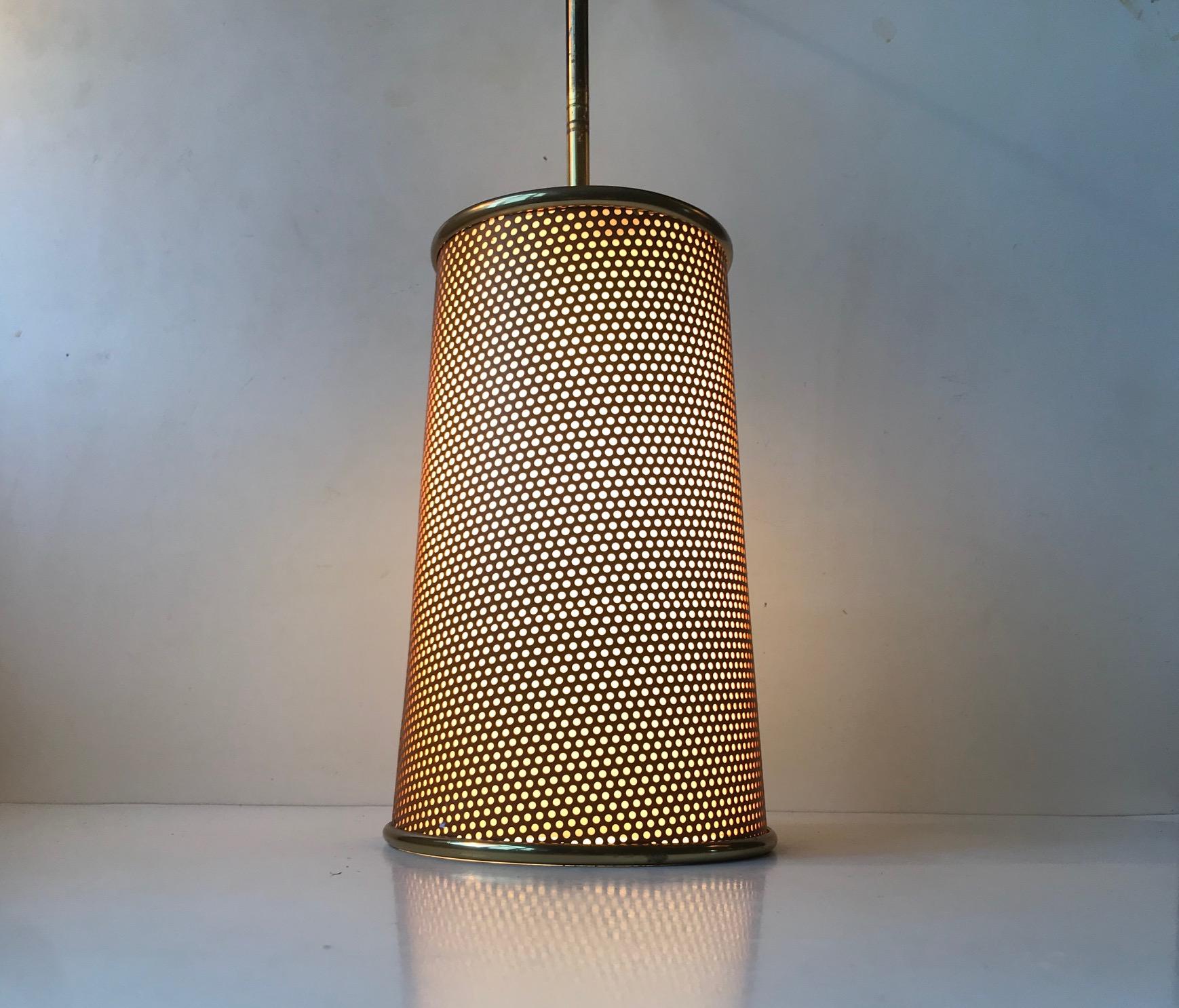 Perforated Italian Pendant Lamp in Brass and Steel, 1960s 4