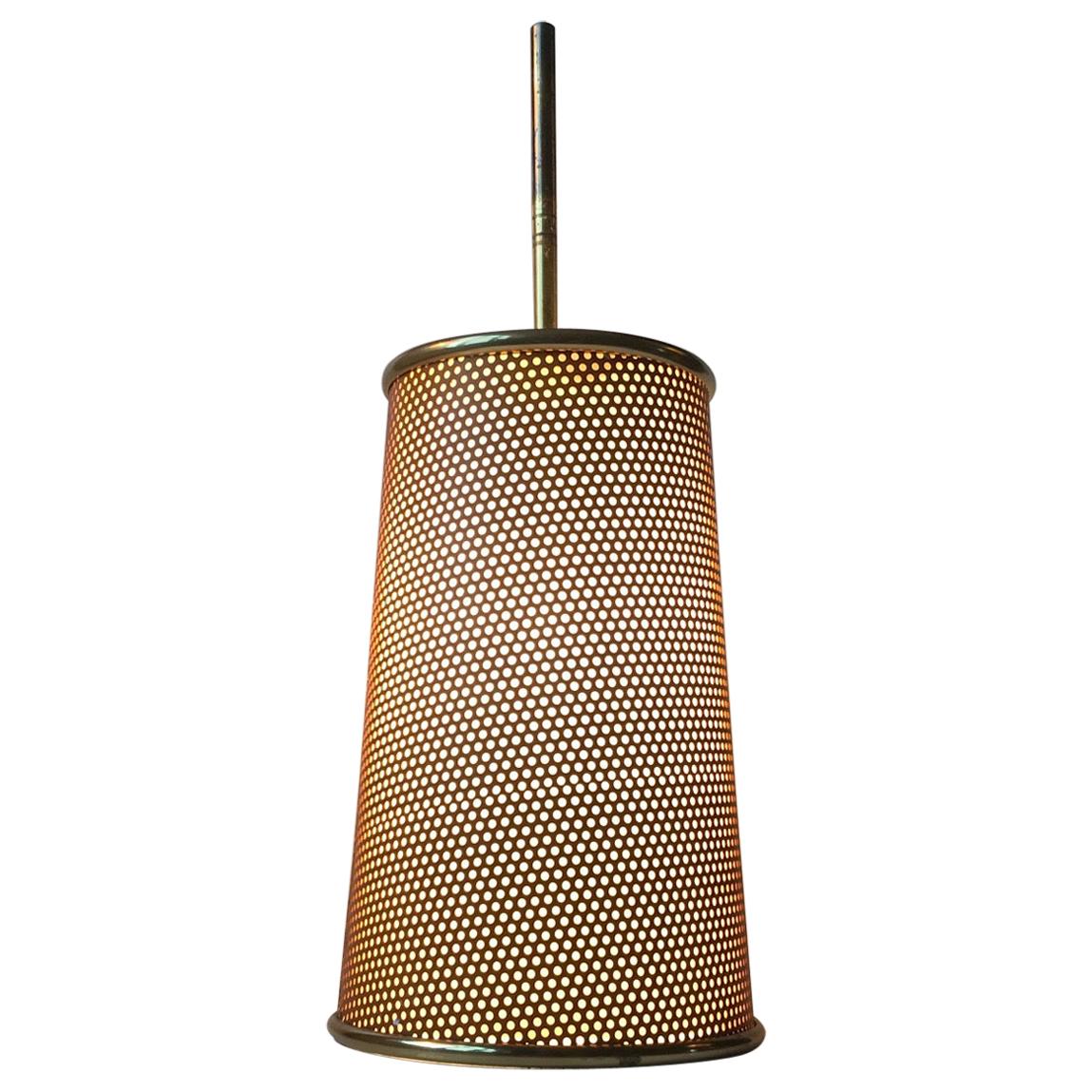 Perforated Italian Pendant Lamp in Brass and Steel, 1960s
