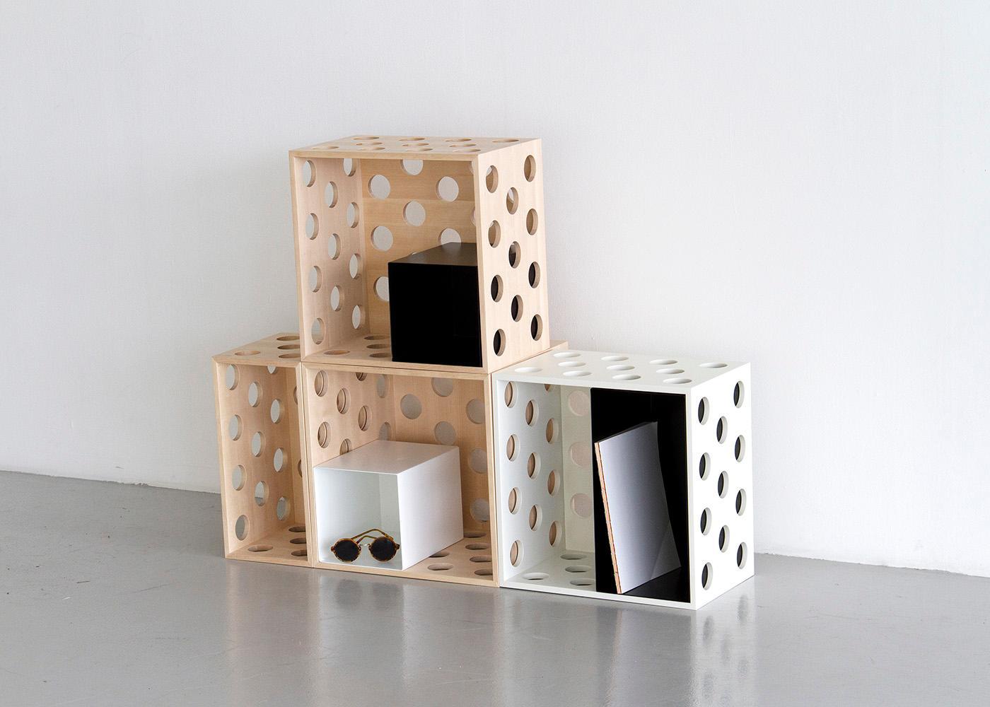 Modern Perforated Medium Storage Box, Solid Birch Wood Perforated Box by Erik Olovsson For Sale