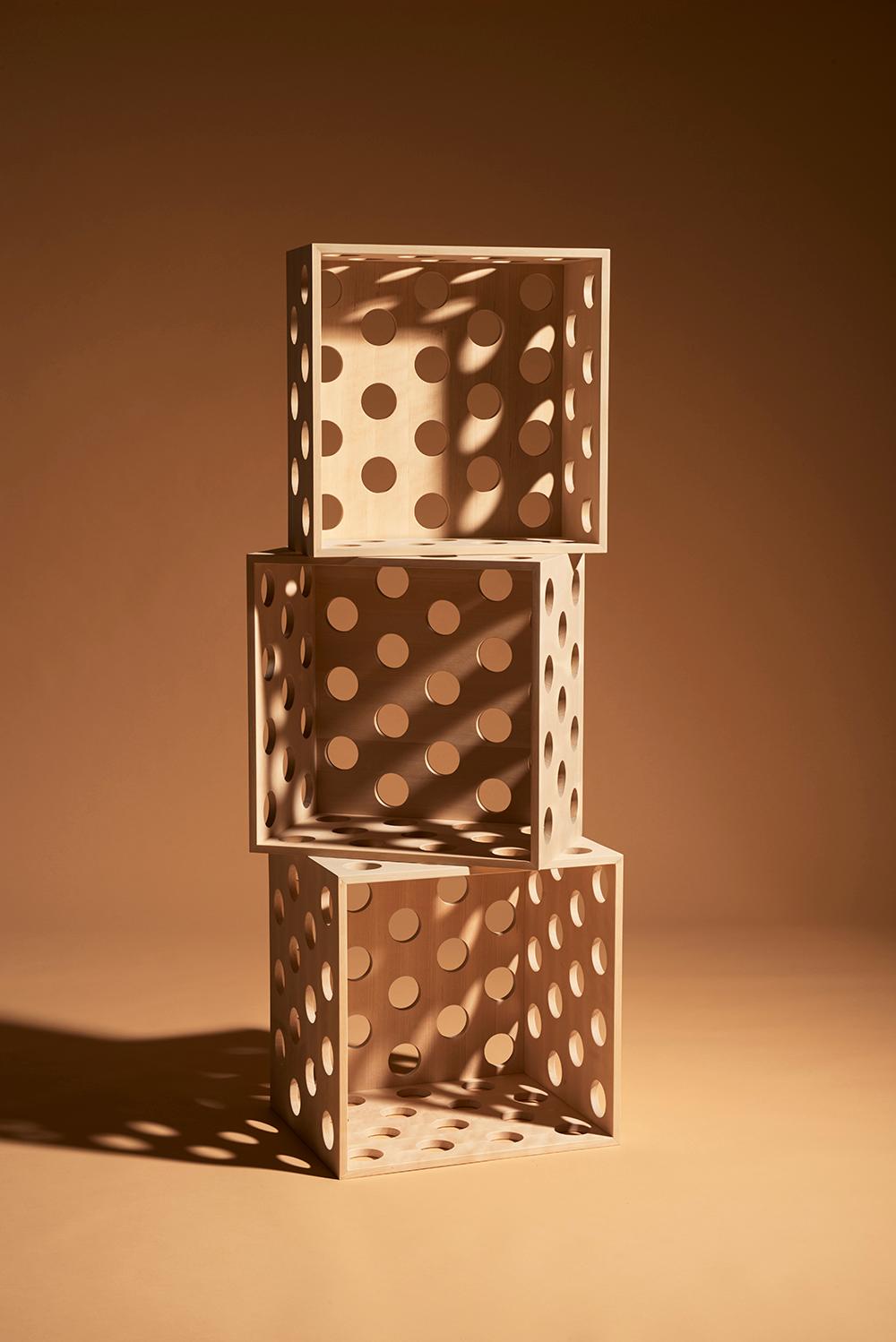 Contemporary Perforated Medium Storage Box, Solid Birch Wood Perforated Box by Erik Olovsson For Sale
