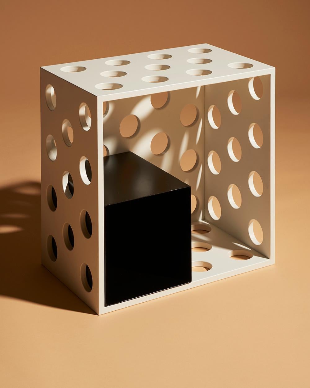 Contemporary Perforated Medium White Wood Storage Box, Laquered Box by Erik Olovsson