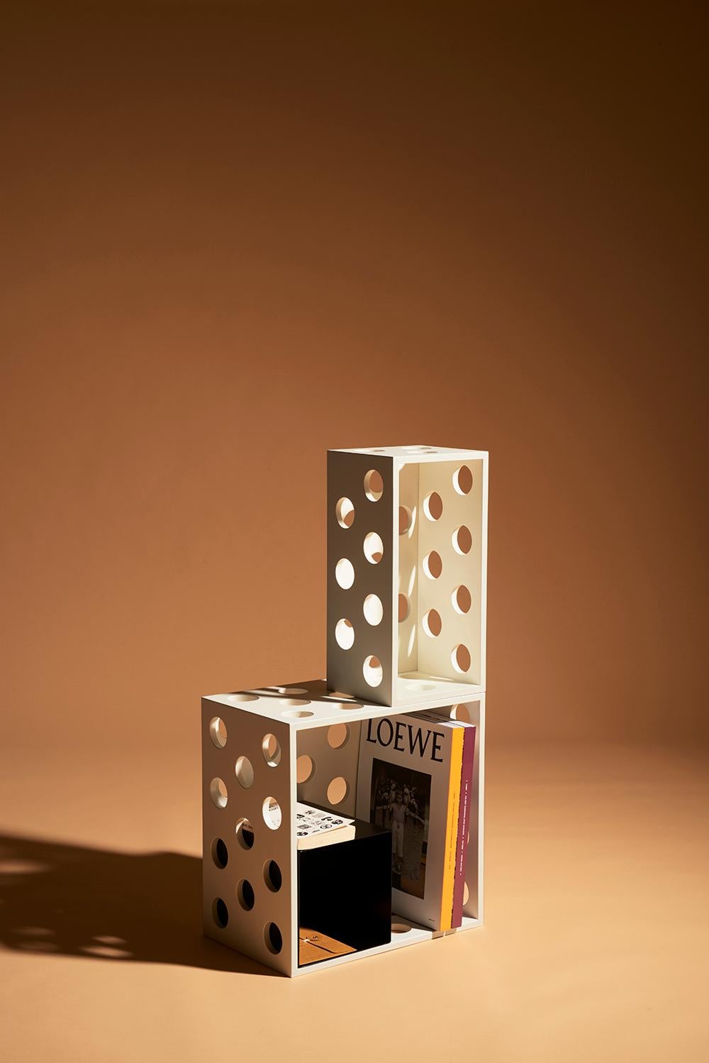 Birch Perforated Medium White Wood Storage Box, Laquered Box by Erik Olovsson