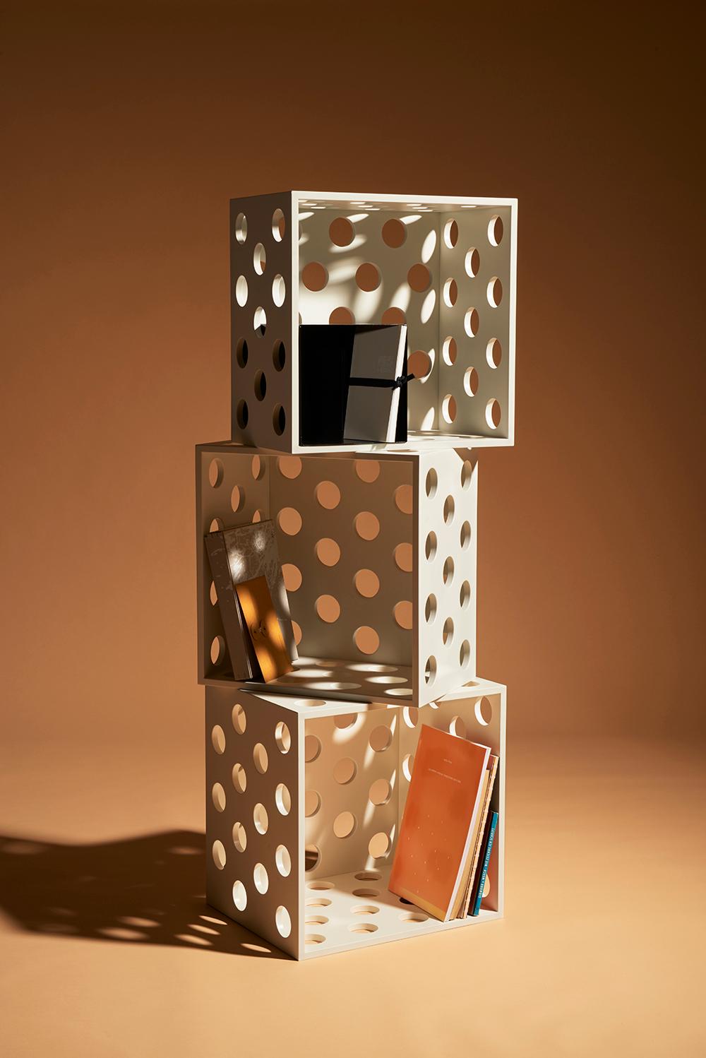 Perforated Medium White Wood Storage Box, Laquered Box by Erik Olovsson 1