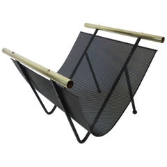 Perforated Metal and Brass Magazine Rack / Log Holder by Gene Tepper