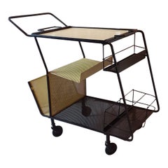 Carrello da bar in metallo traforato, stile Mathieu Mategot, anni '50