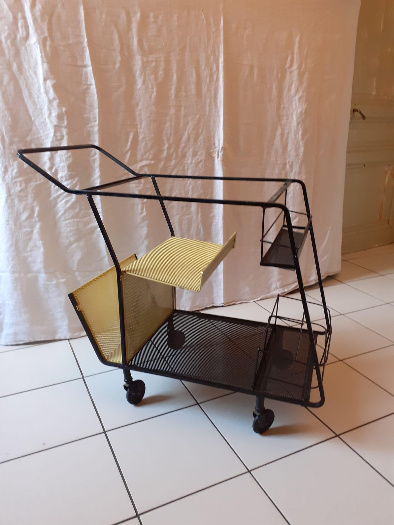 Perforated Metal Bar Cart, Mathieu Mategot Style, 1950s For Sale 5
