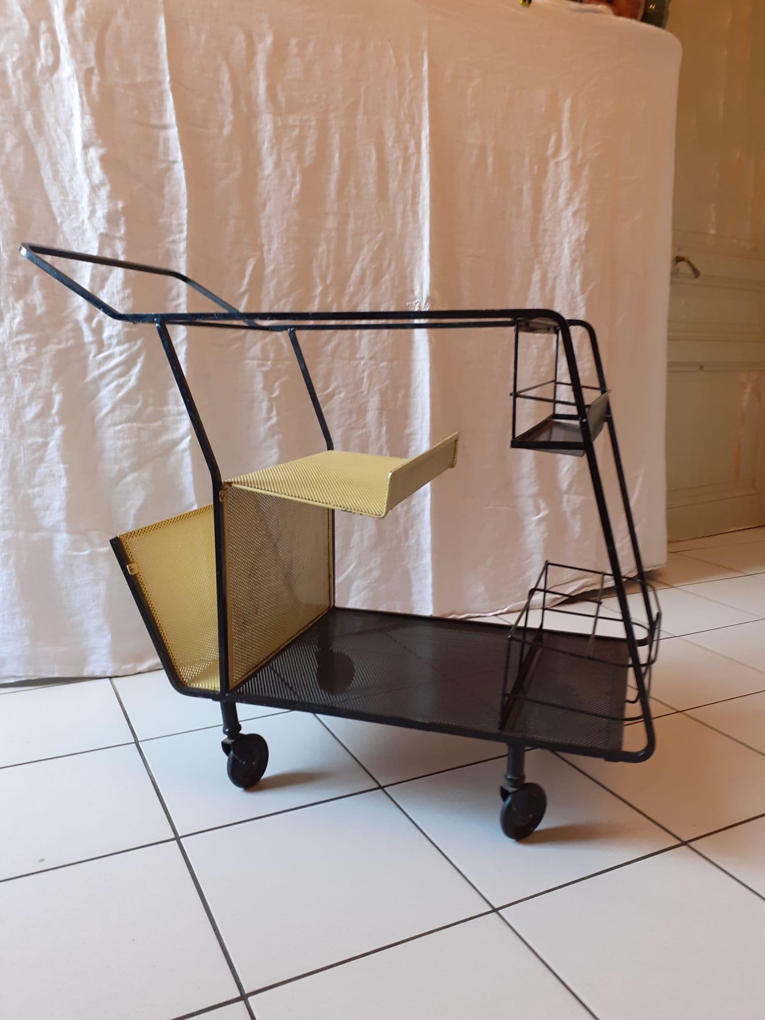 Perforated Metal Bar Cart, Mathieu Mategot Style, 1950s For Sale 7