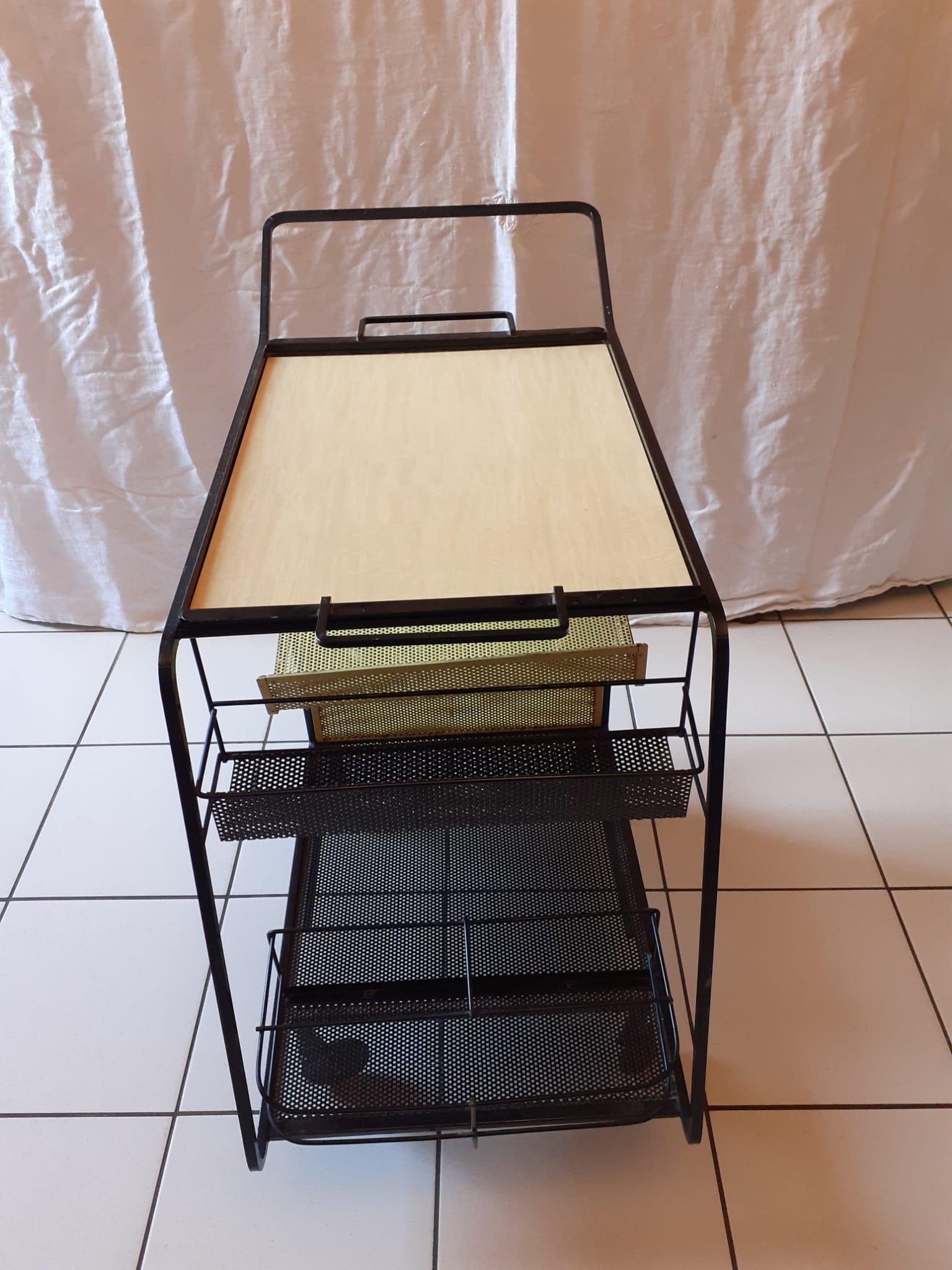 Mid-20th Century Perforated Metal Bar Cart, Mathieu Mategot Style, 1950s For Sale