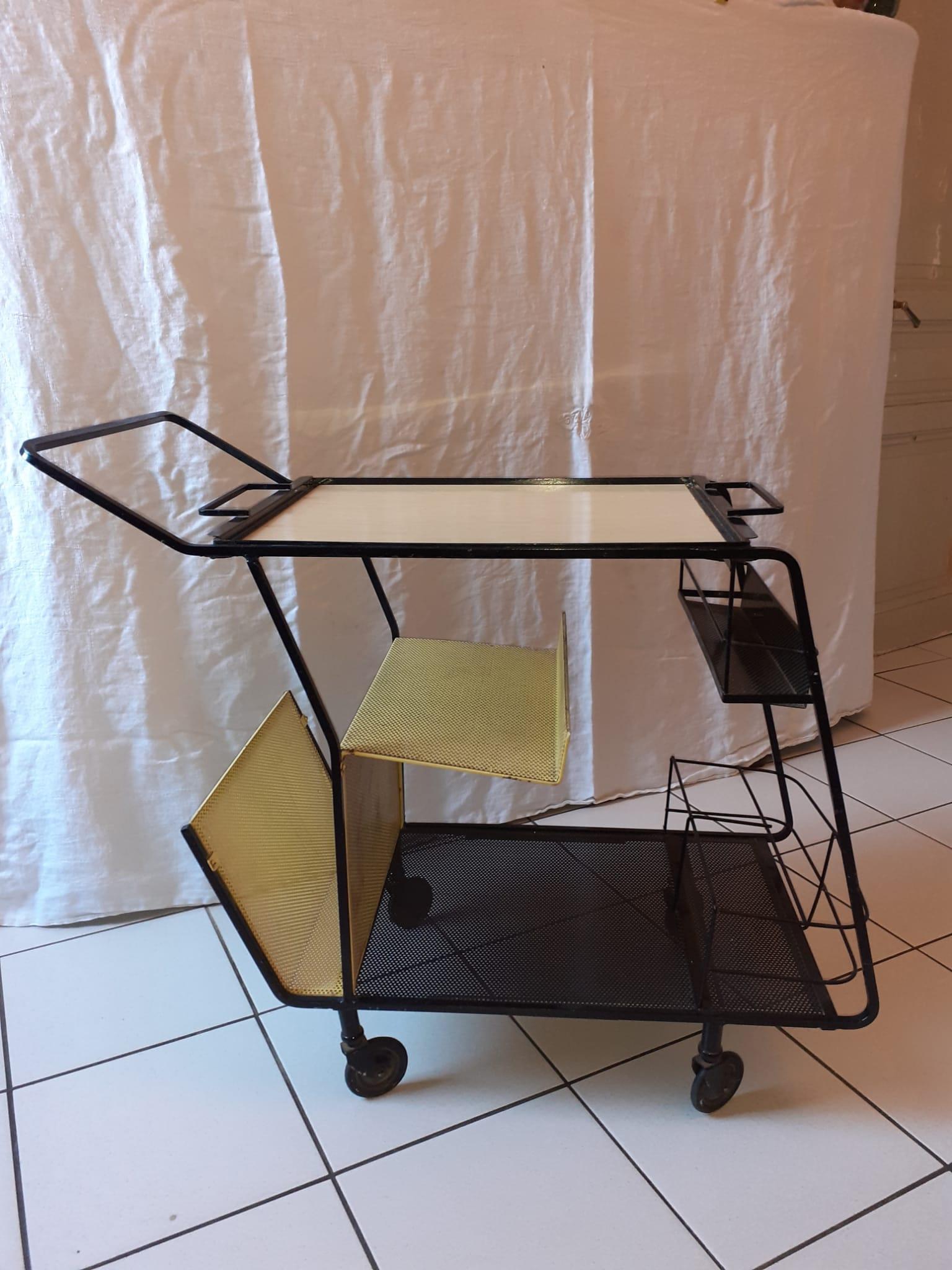 Perforated Metal Bar Cart, Mathieu Mategot Style, 1950s For Sale 1