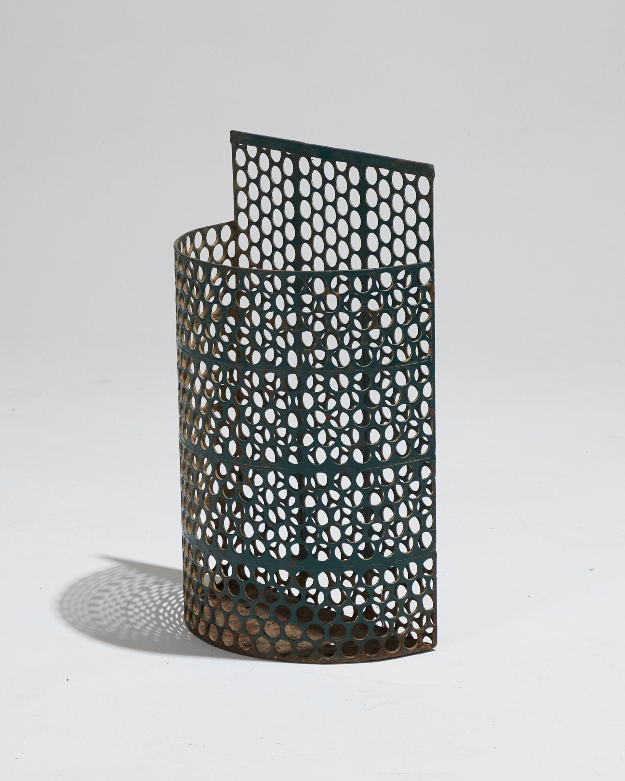 Perforated metal basket by Jean Bossu, 1940s In Fair Condition For Sale In PARIS, FR