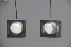 Perforated Metal Black White Ceiling Lamp Midcentury Italian Design 1950s Brass