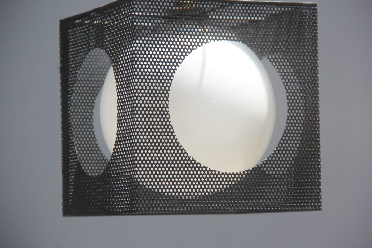 Perforated Metal Black White Ceiling Lamp Mid-Century Italian Design 1950s Brass In Good Condition In Palermo, Sicily