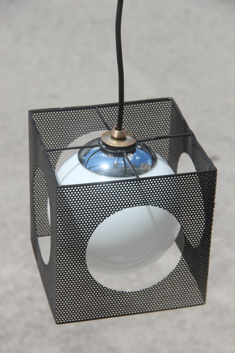 Perforated Metal Black White Ceiling Lamp Mid-Century Italian Design 1950s Brass 1