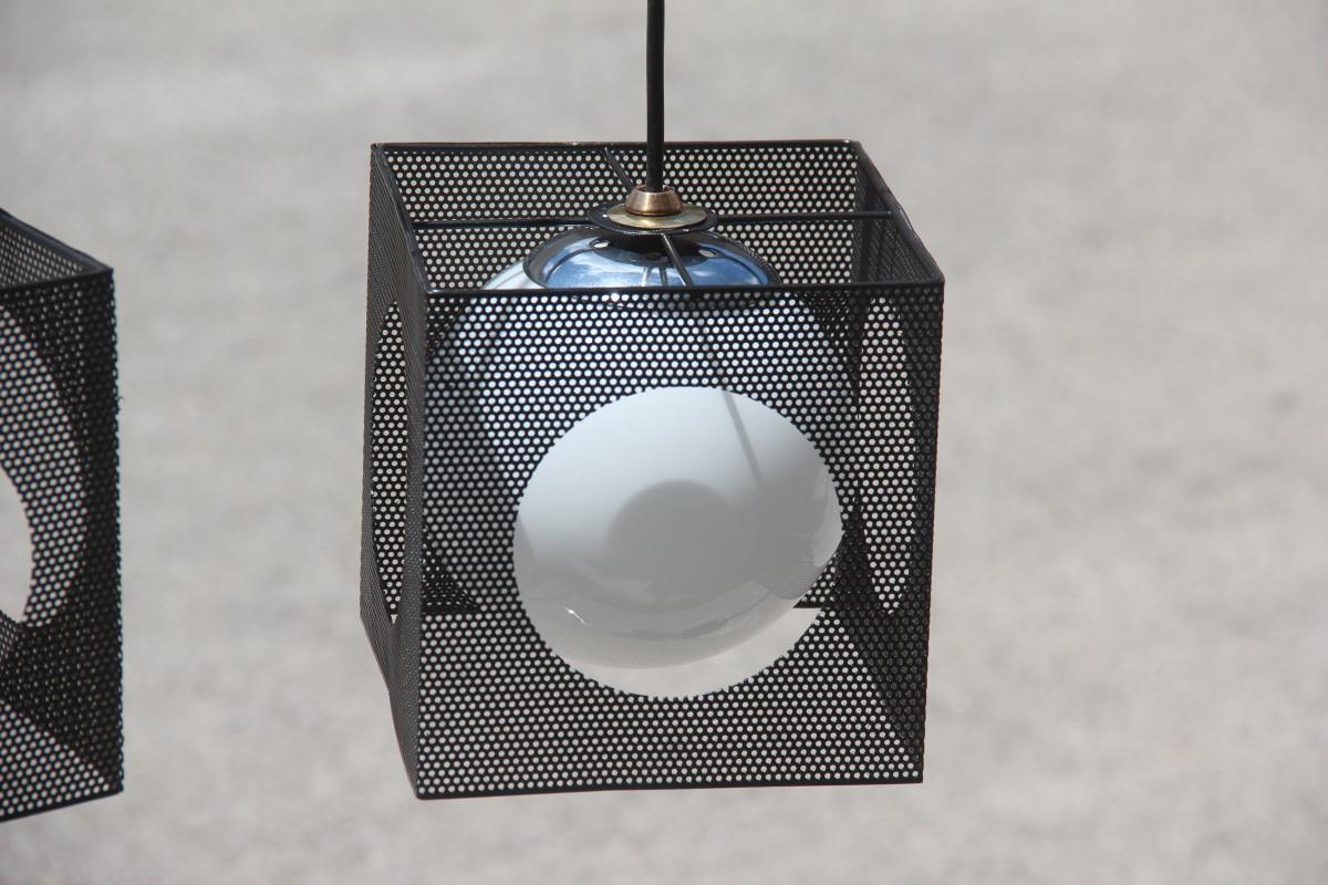 Perforated Metal Black White Ceiling Lamp Mid-Century Italian Design 1950s Brass 3