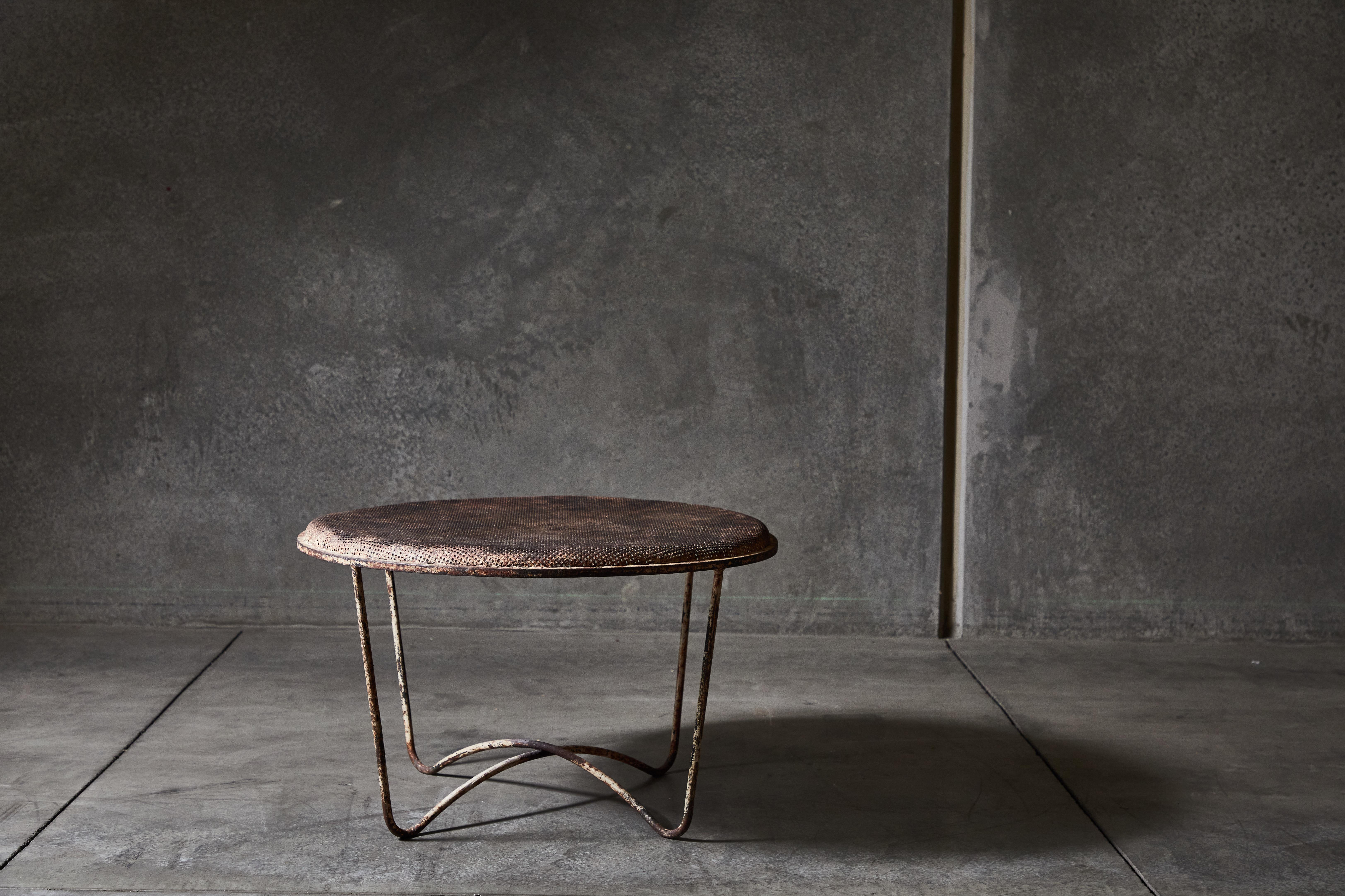 Perforated Metal Cocktail Table by Mathieu Matégot In Distressed Condition In Los Angeles, CA