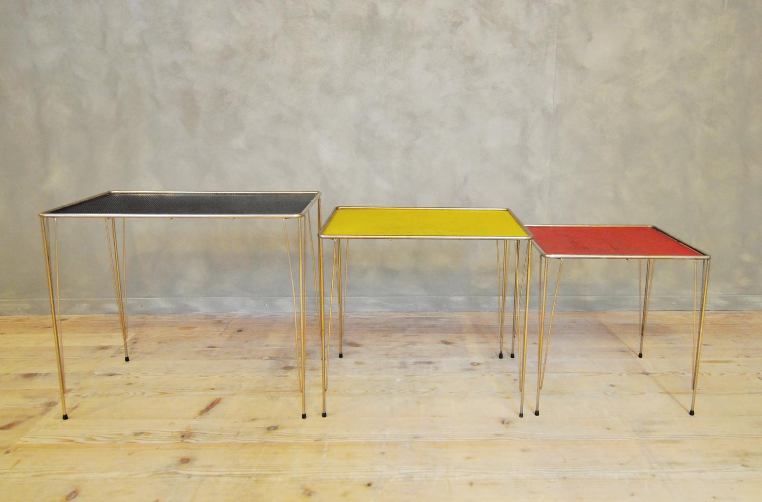Mid-Century Modern Perforated Metal Nesting Tables For Sale