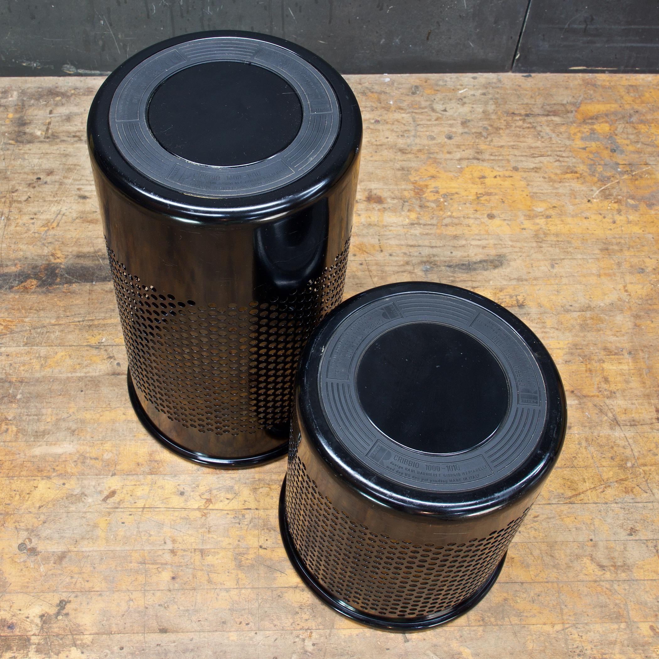 Italian Perforated Metal Office Wastebaskets Trash Cans Italy Memphis Sottsass Ferrari For Sale
