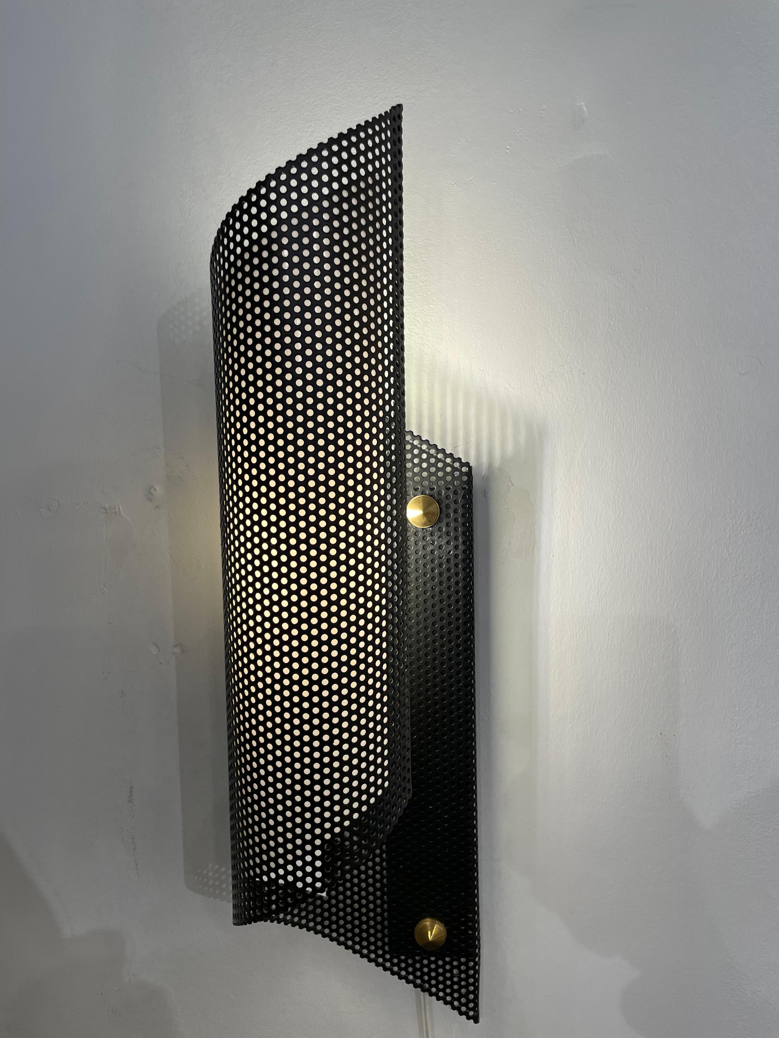 French Perforated Metal Sconces by Lunel 1950 For Sale