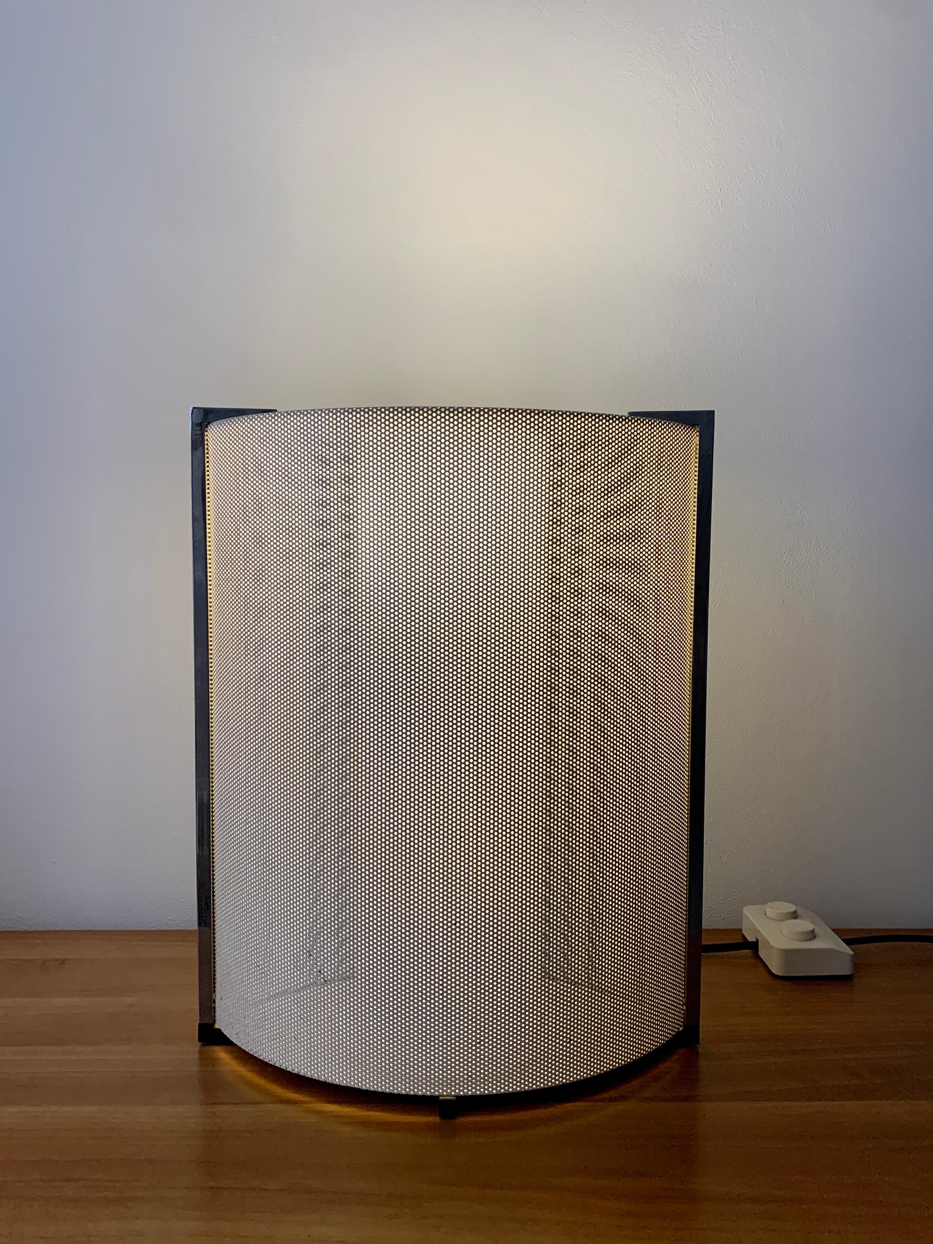 Glass Perforated Metal Table Lamp, Italy, 1980s