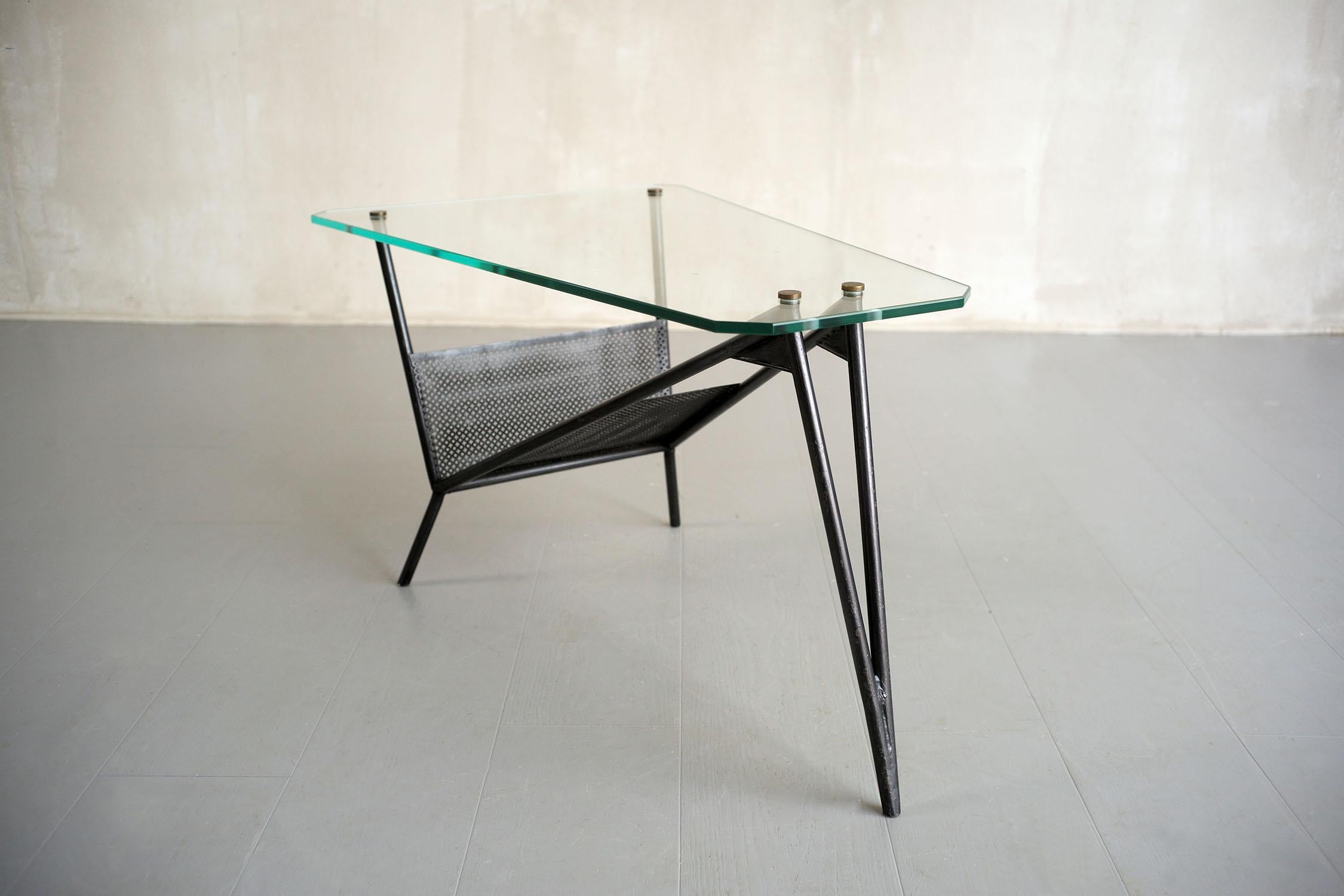 Perforated metal tripod coffee table, France 1950 For Sale 3