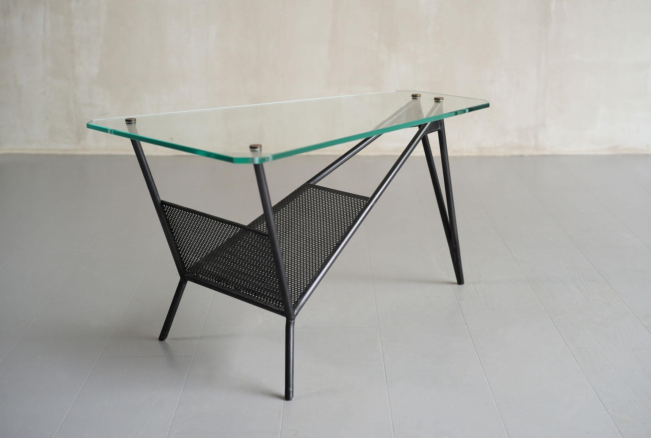 Mid-Century Modern Perforated metal tripod coffee table, France 1950 For Sale