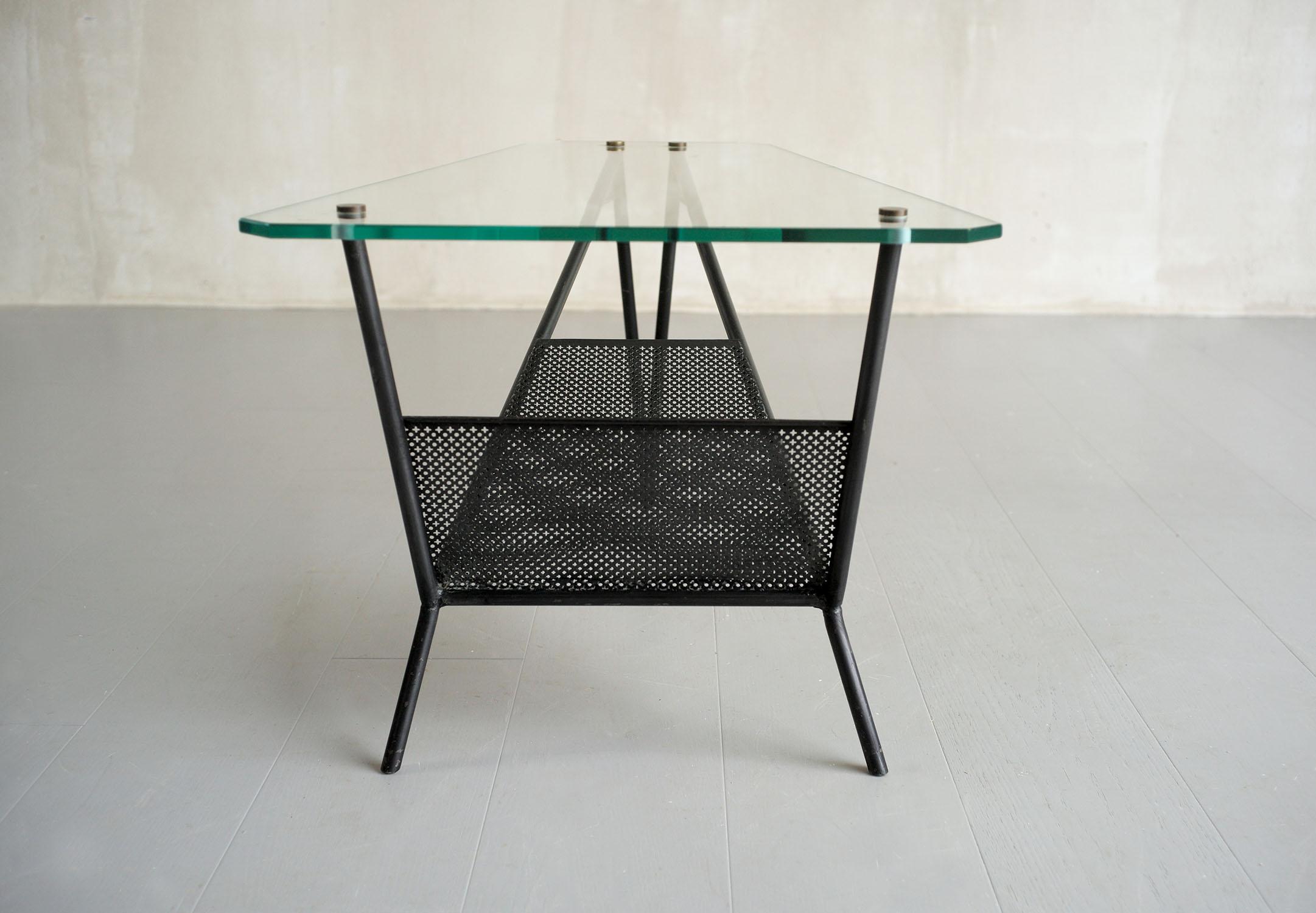 Perforated metal tripod coffee table, France 1950 For Sale 1