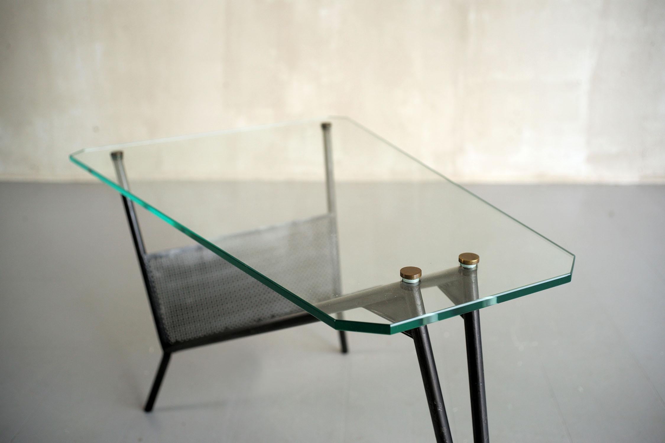 Perforated metal tripod coffee table, France 1950 For Sale 2