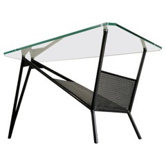 Perforated metal tripod coffee table, France 1950