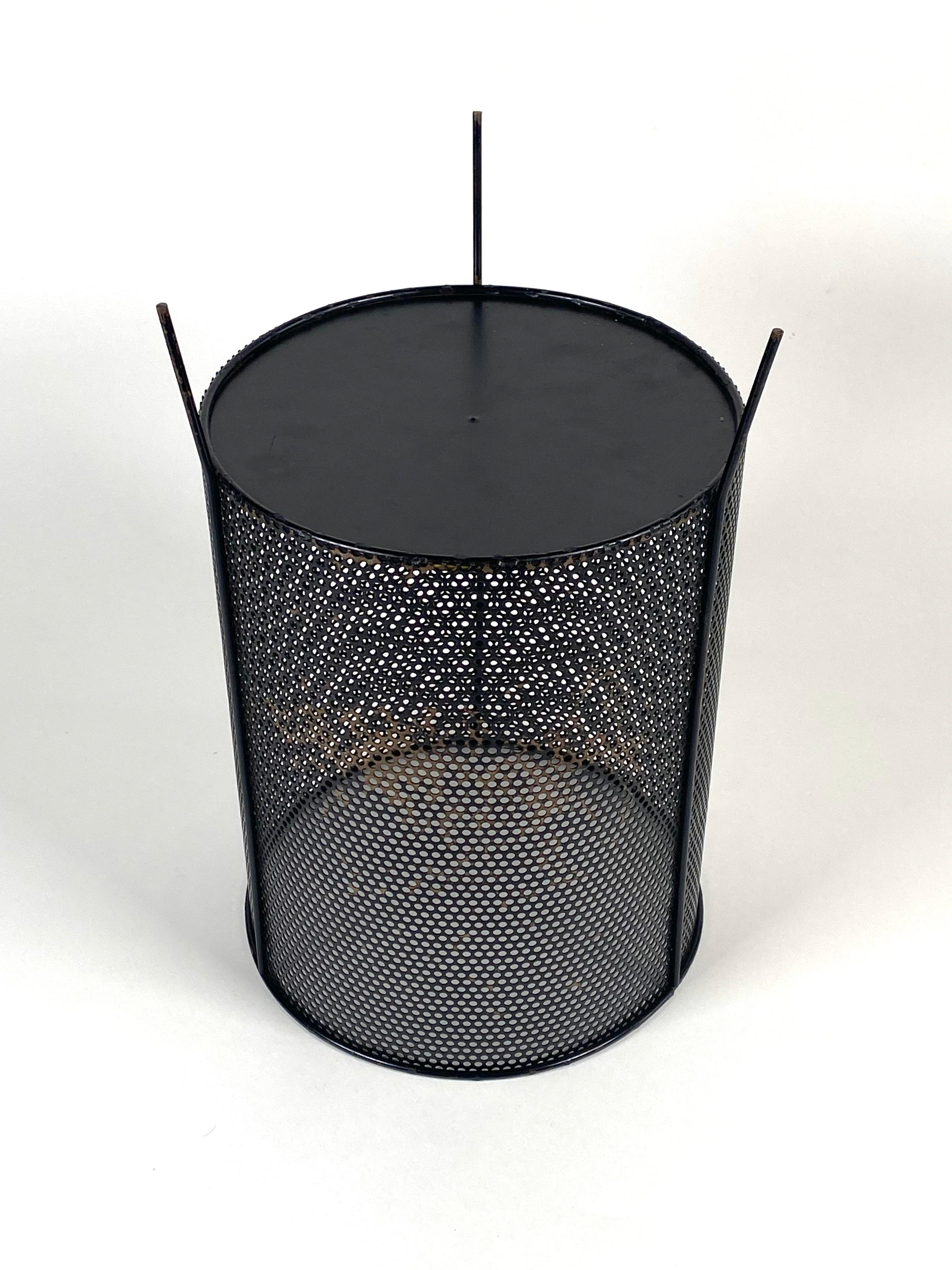 Mid-Century Modern Perforated Metal  Wastebasket Wastepaper Basket Ravenware Richard Galef 