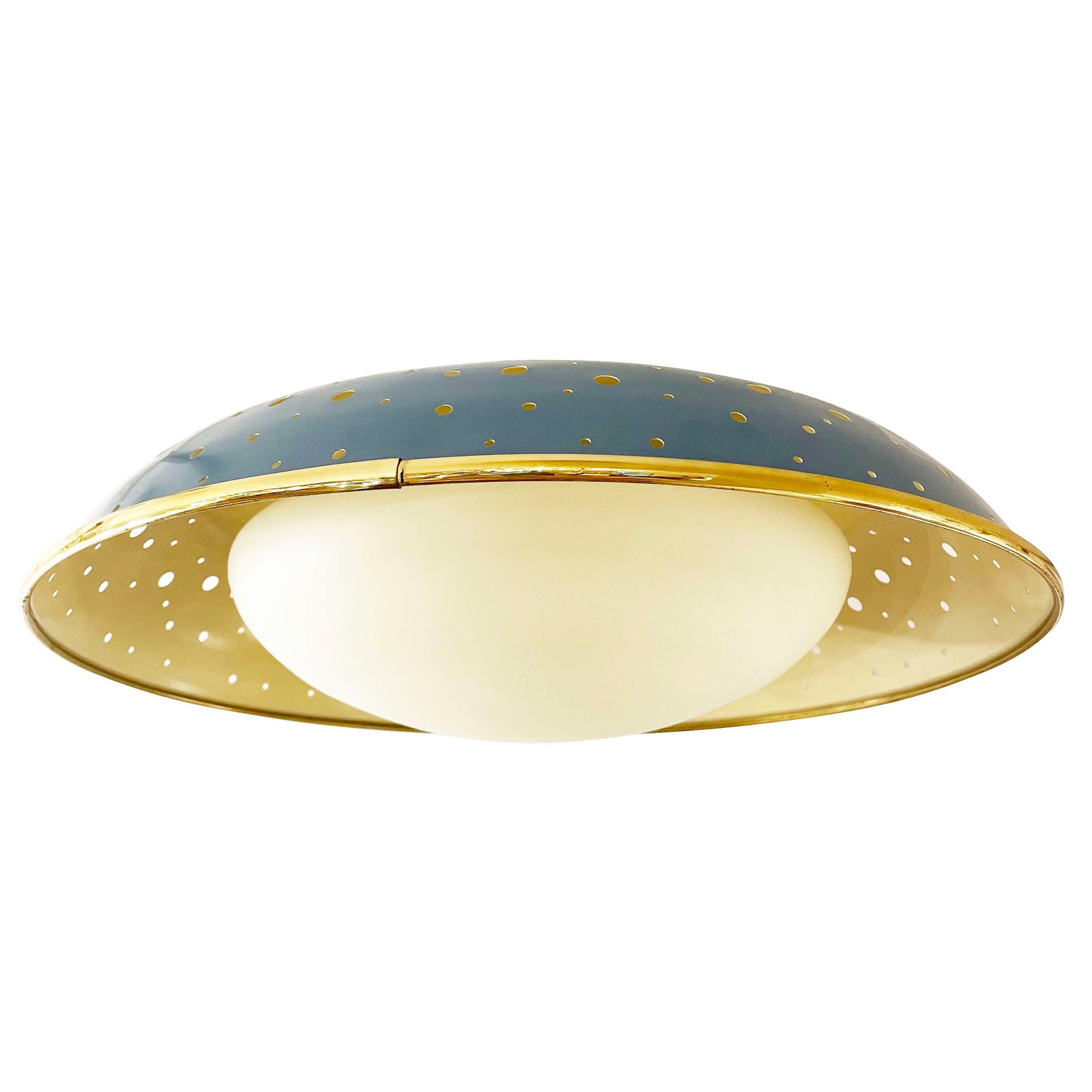 Perforated Mid-Century Flush Mount with Frosted Glass Shade