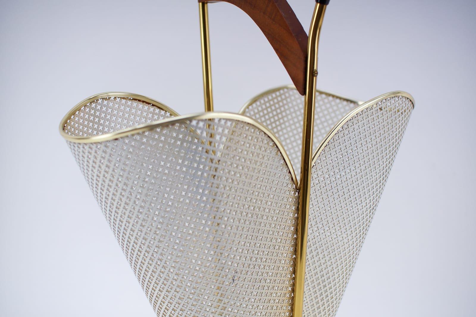Mid-20th Century Perforated Mid-Century Modern Umbrella Stand Made in Metal Brass and Wood For Sale