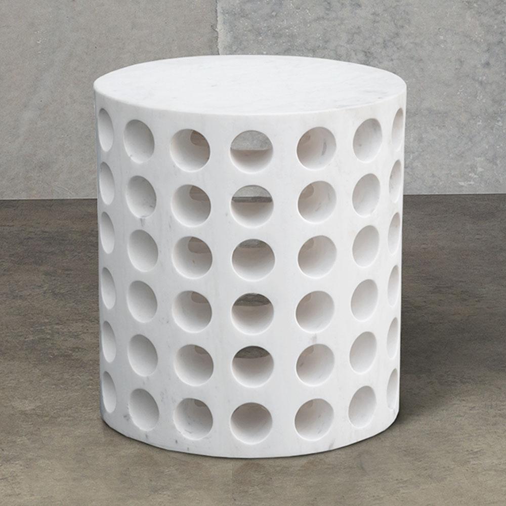 Contemporary Kelly Wearstler Perforated Nero Marquina Marble Side Table For Sale