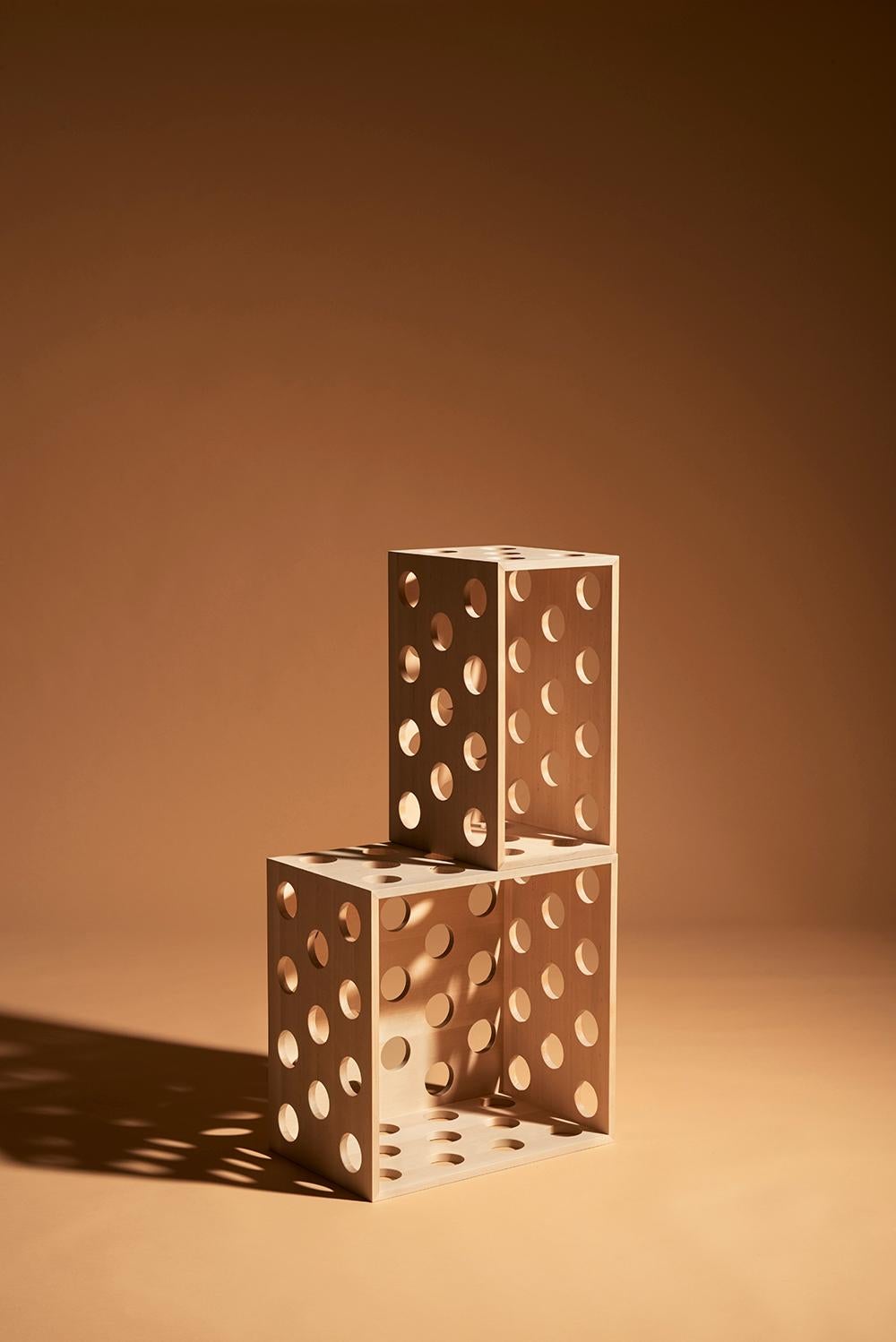 XXIe siècle et contemporain Petite boîte basse de rangement perforée, boîte en bois de bouleau perforé d'Erik Olovsson en vente