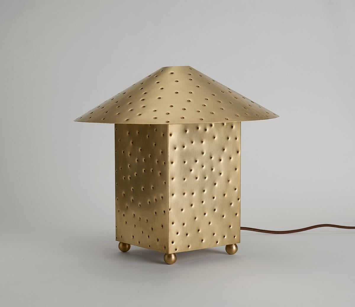 Perforated Unlacquered Brass Lin Table Lamp by Muhly Studio For Sale 5