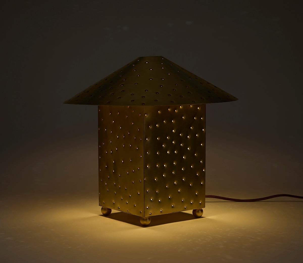 Modern Perforated Unlacquered Brass Lin Table Lamp by Muhly Studio For Sale