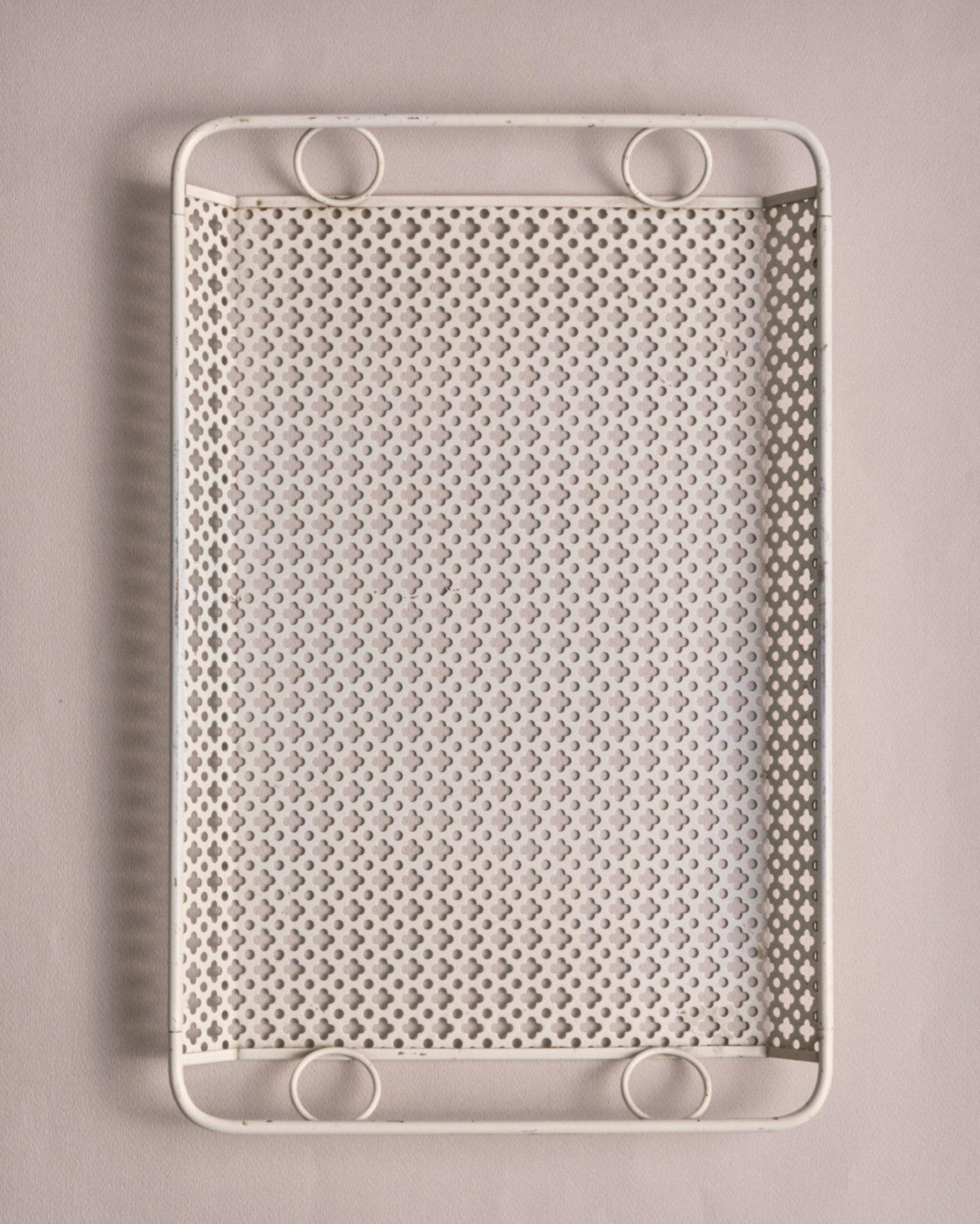 Perforated white metal tray, Mathieu Matégot, 1950s