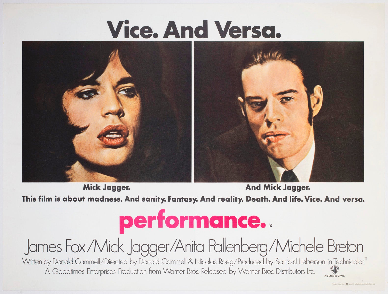 Performance 1970 UK Quad Film Poster