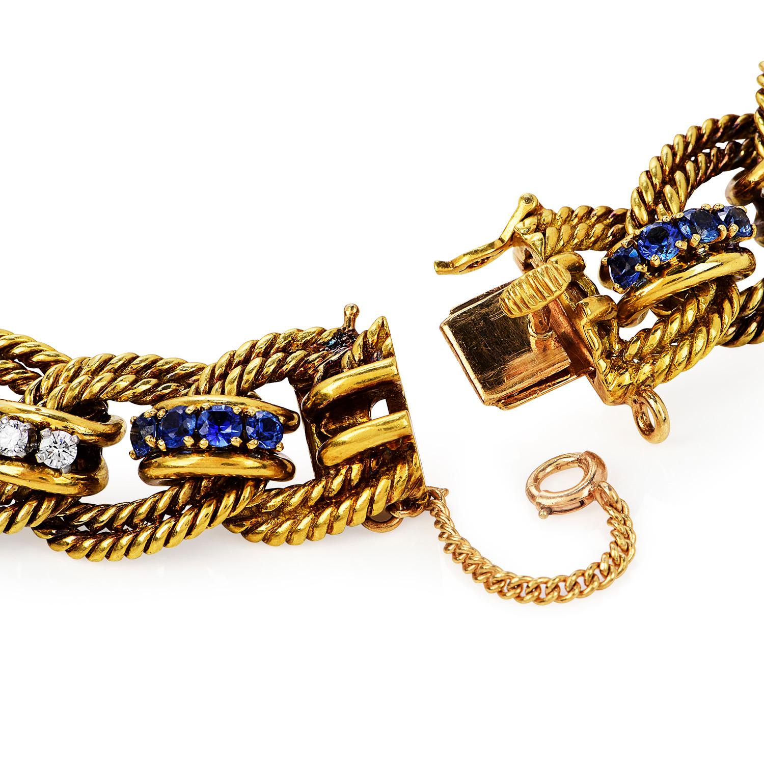 Performance Part Designer Diamond Sapphire 18K Gold Vintage Links Bracelet In Excellent Condition In Miami, FL