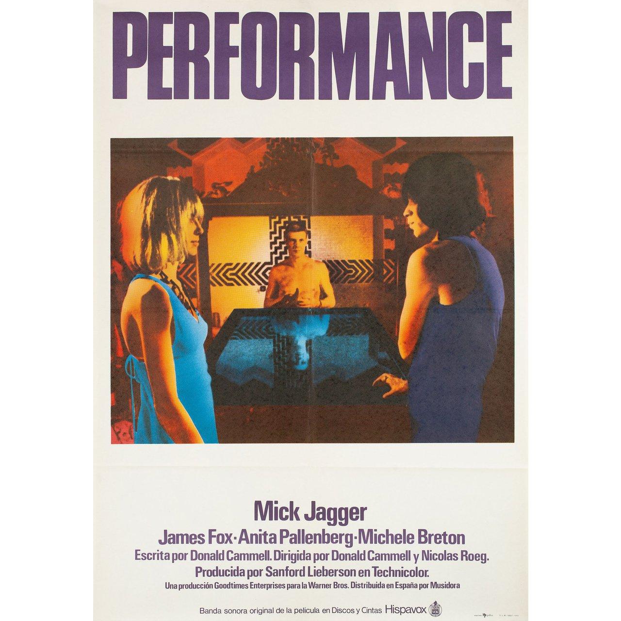 Affiche B1 originale de la réédition espagnole de 1978 du film Performance réalisé par Donald Cammell / Nicolas Roeg en 1970 avec James Fox / Mick Jagger / Anita Pallenberg / Michele Breton. Bon état, plié. De nombreuses affiches originales ont été