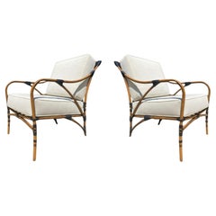 Performance Velvet Metal Faux Bamboo Lounge Chairs, A Pair
