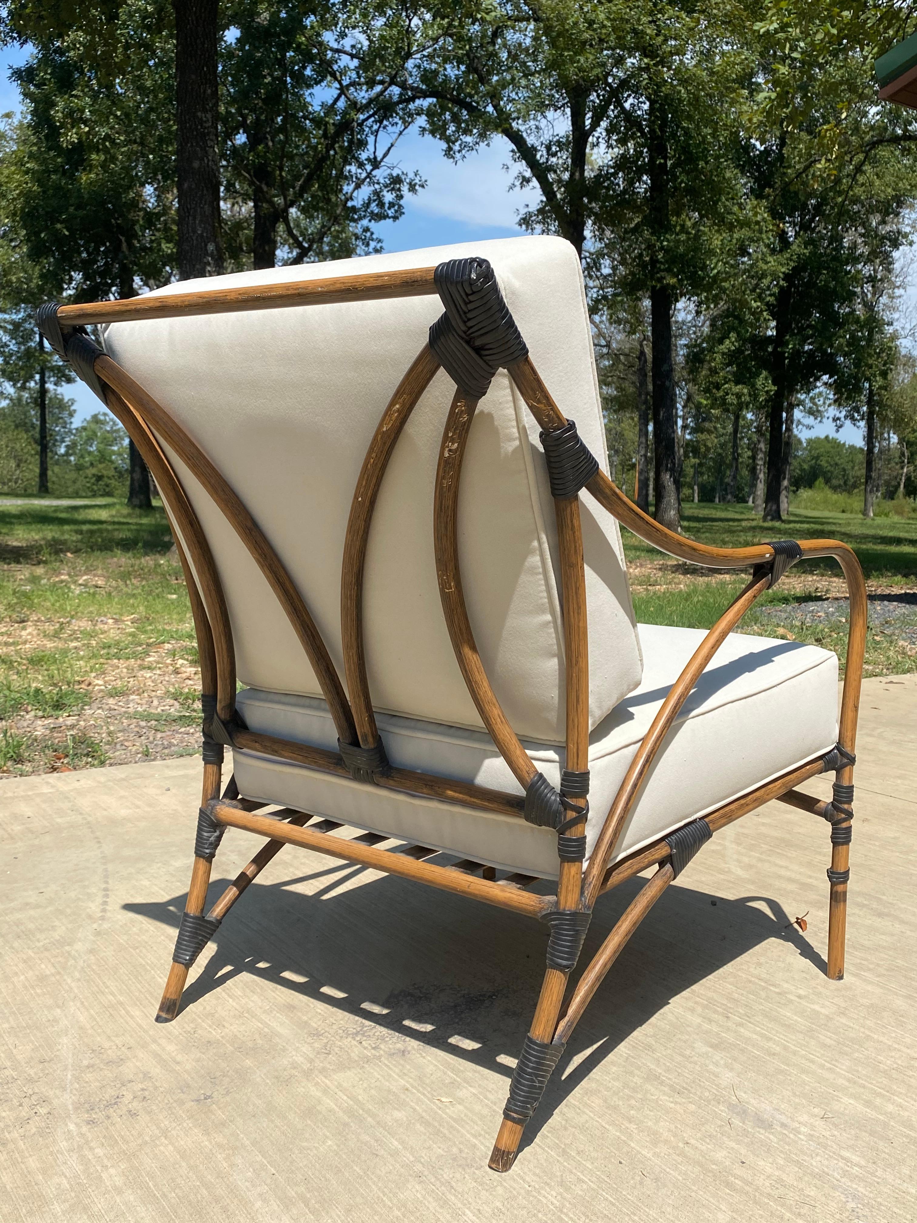 Hand-Crafted Performance Velvet Metal Faux Bamboo Lounge Chairs, A Pair For Sale
