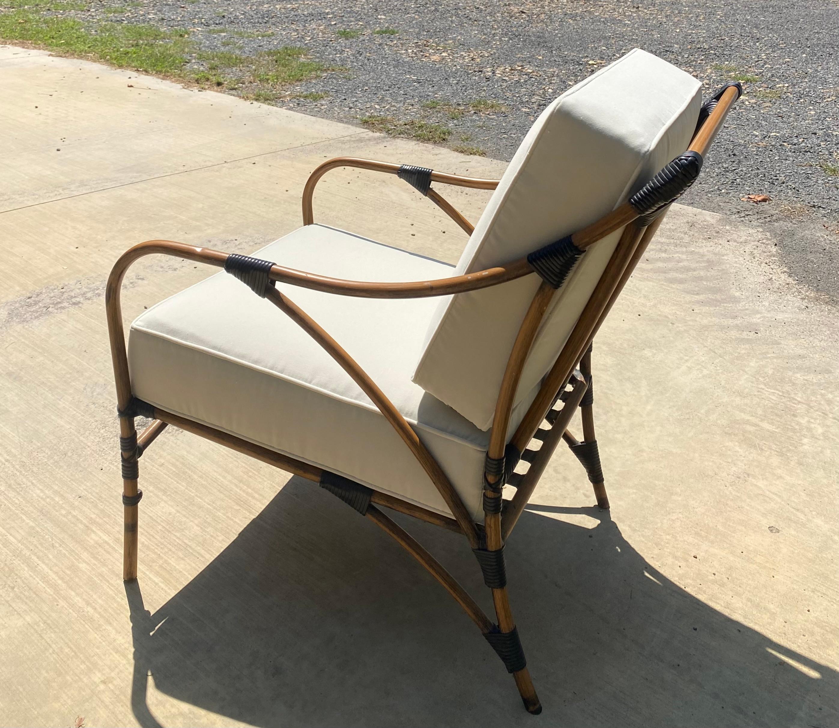 Performance Velvet Metal Faux Bamboo Lounge Chairs, A Pair In Good Condition For Sale In Round Top, TX