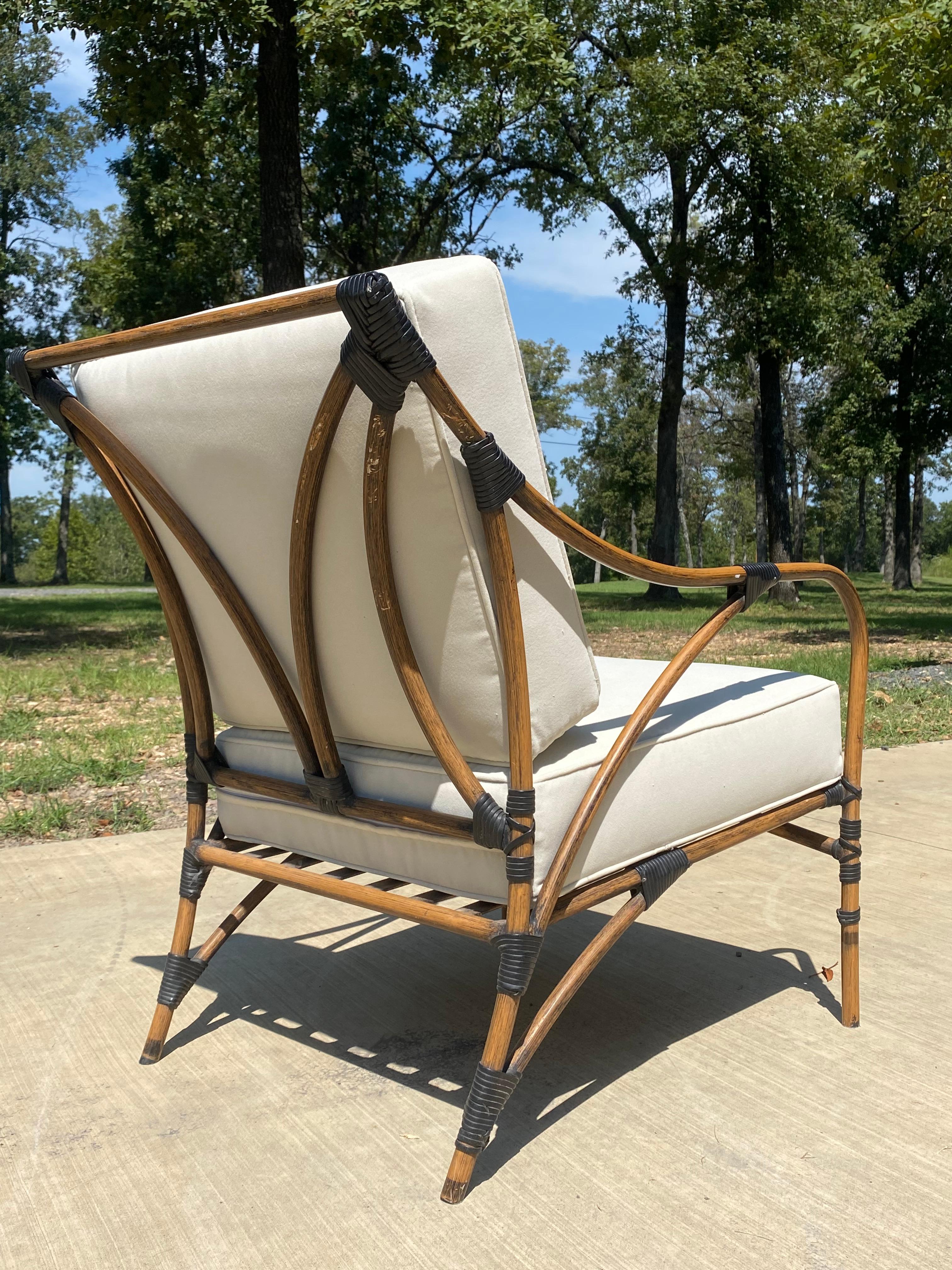 20th Century Performance Velvet Metal Faux Bamboo Lounge Chairs, A Pair For Sale