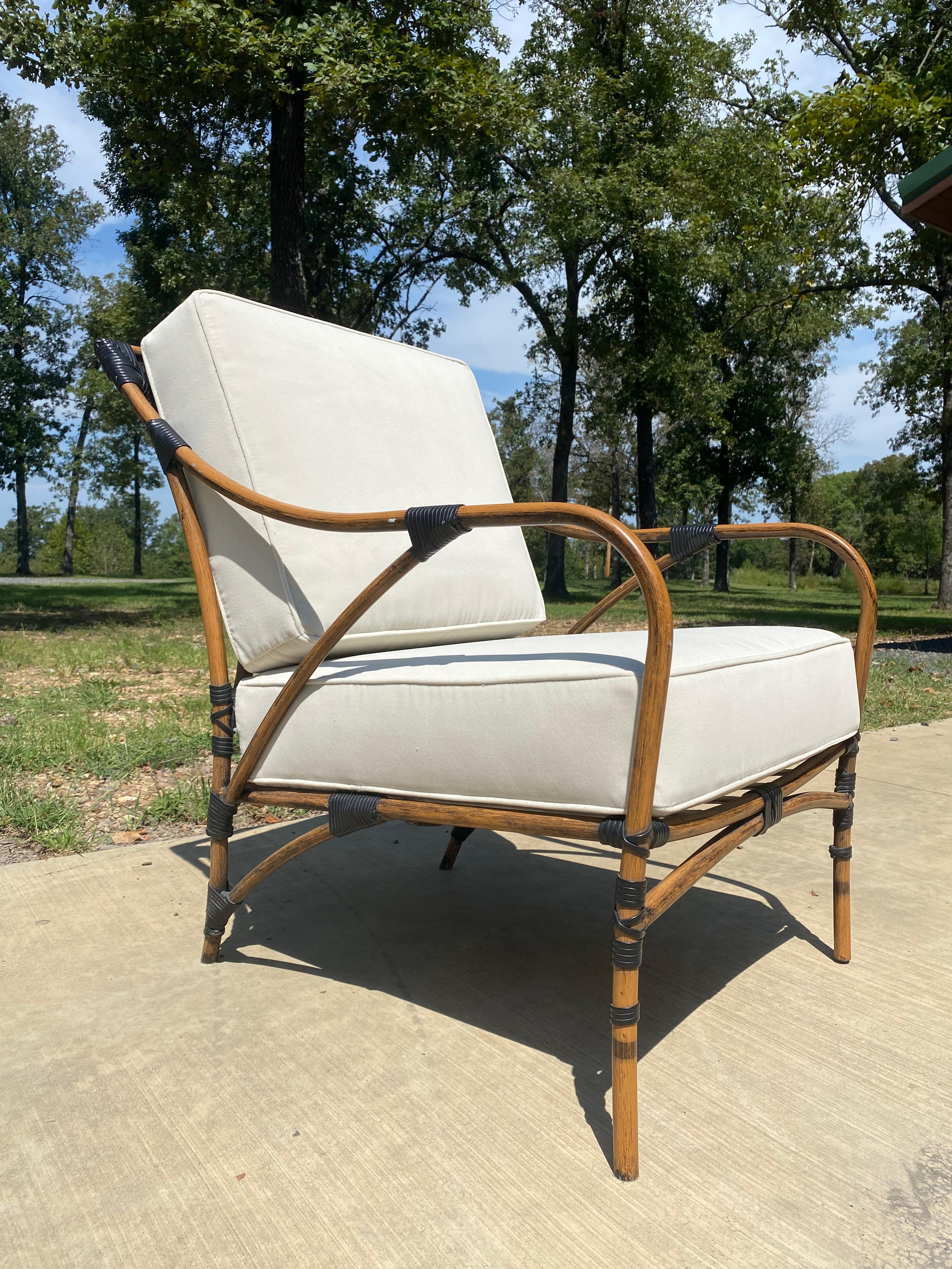 Performance Velvet Metal Faux Bamboo Lounge Chairs, A Pair For Sale 2