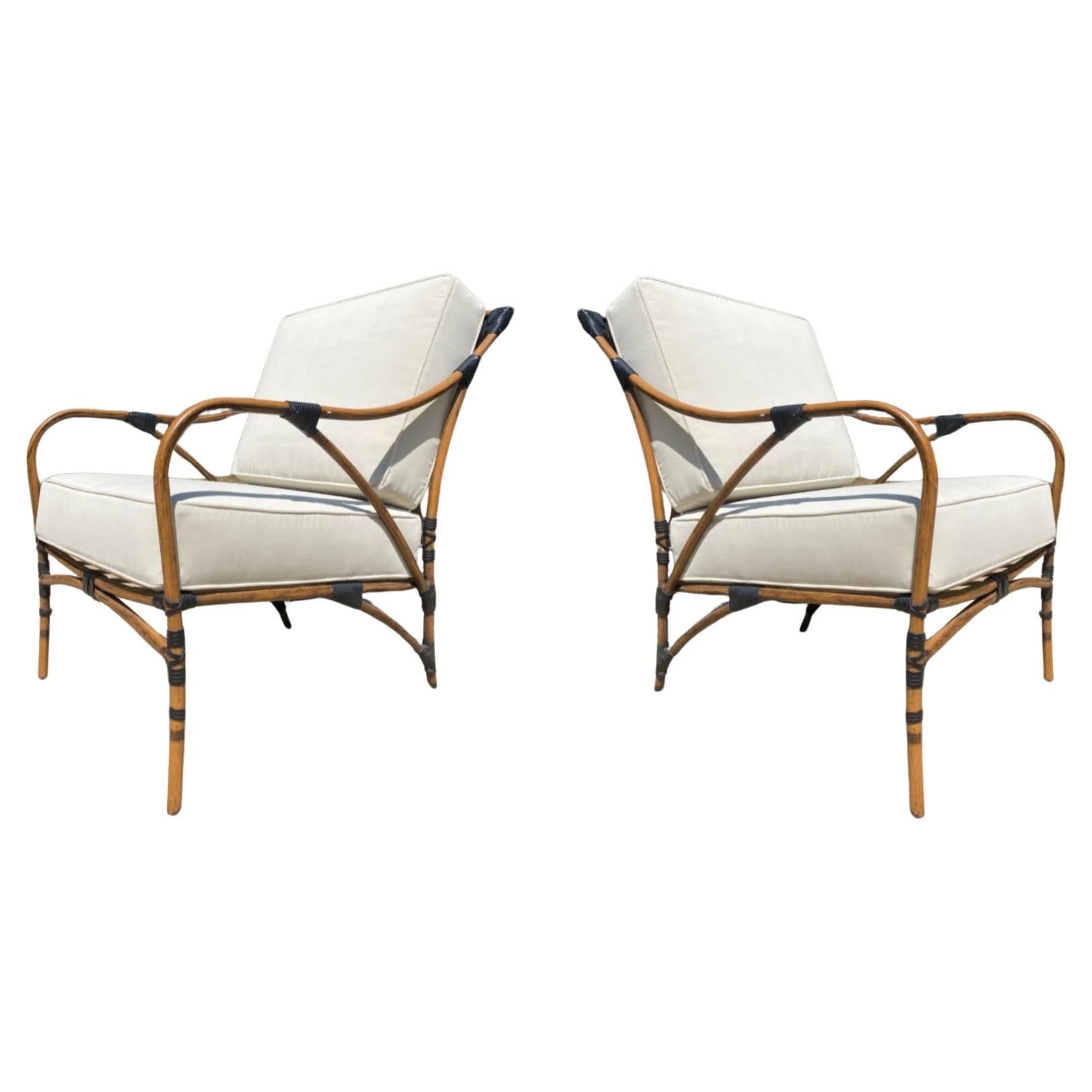 Performance Velvet Metal Faux Bamboo Lounge Chairs, A Pair For Sale