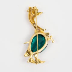 Performing Faux Emerald Belly Goose Sterling Silver Brooch Pin