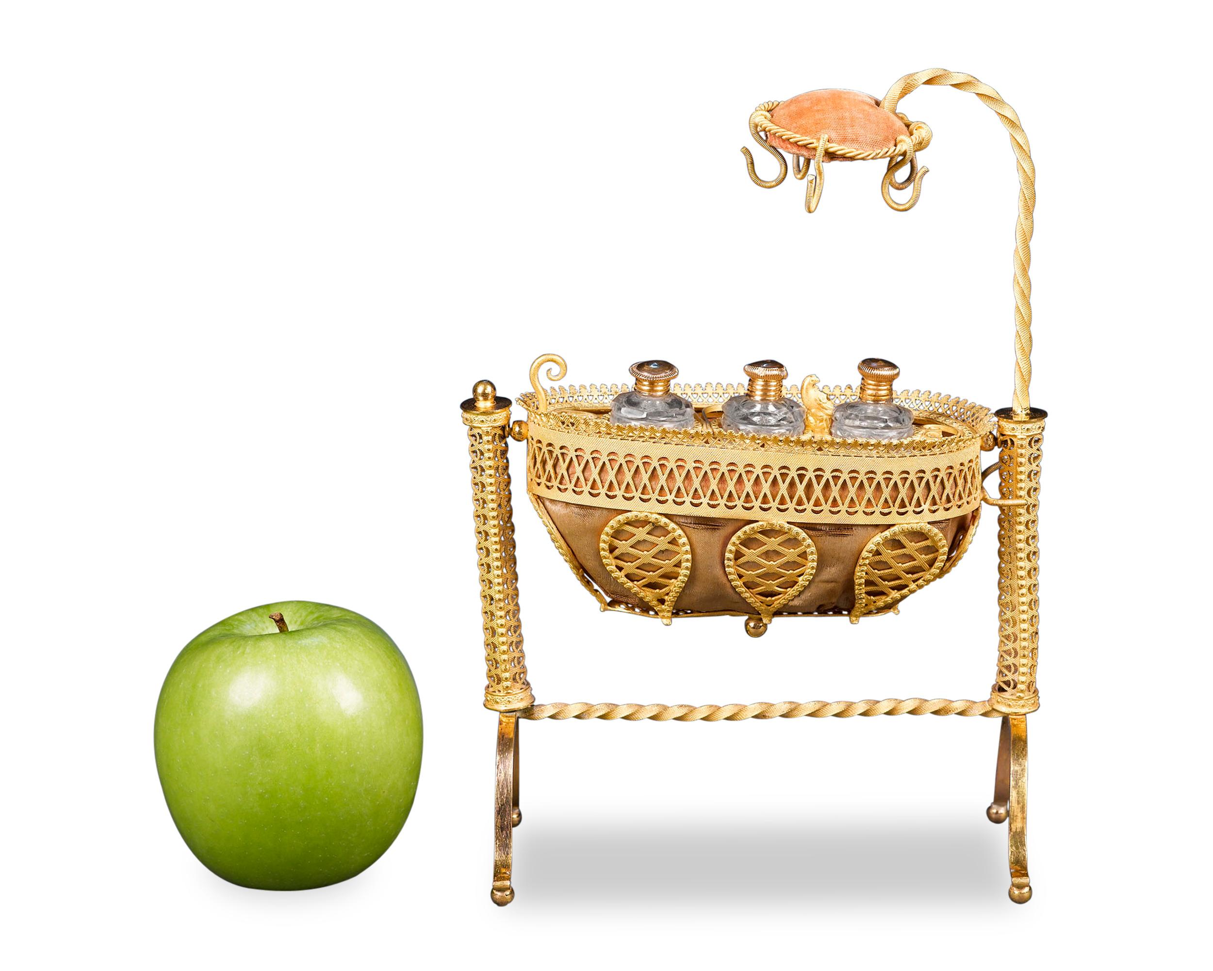 French Perfume Baby Cradle with Three Crystal Bottles