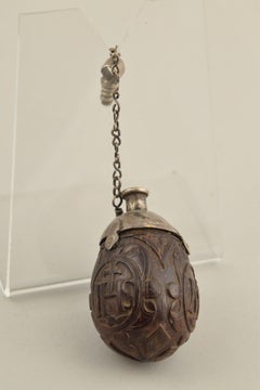 Perfume Bottle, Carved Nut, Silver, 17th Century