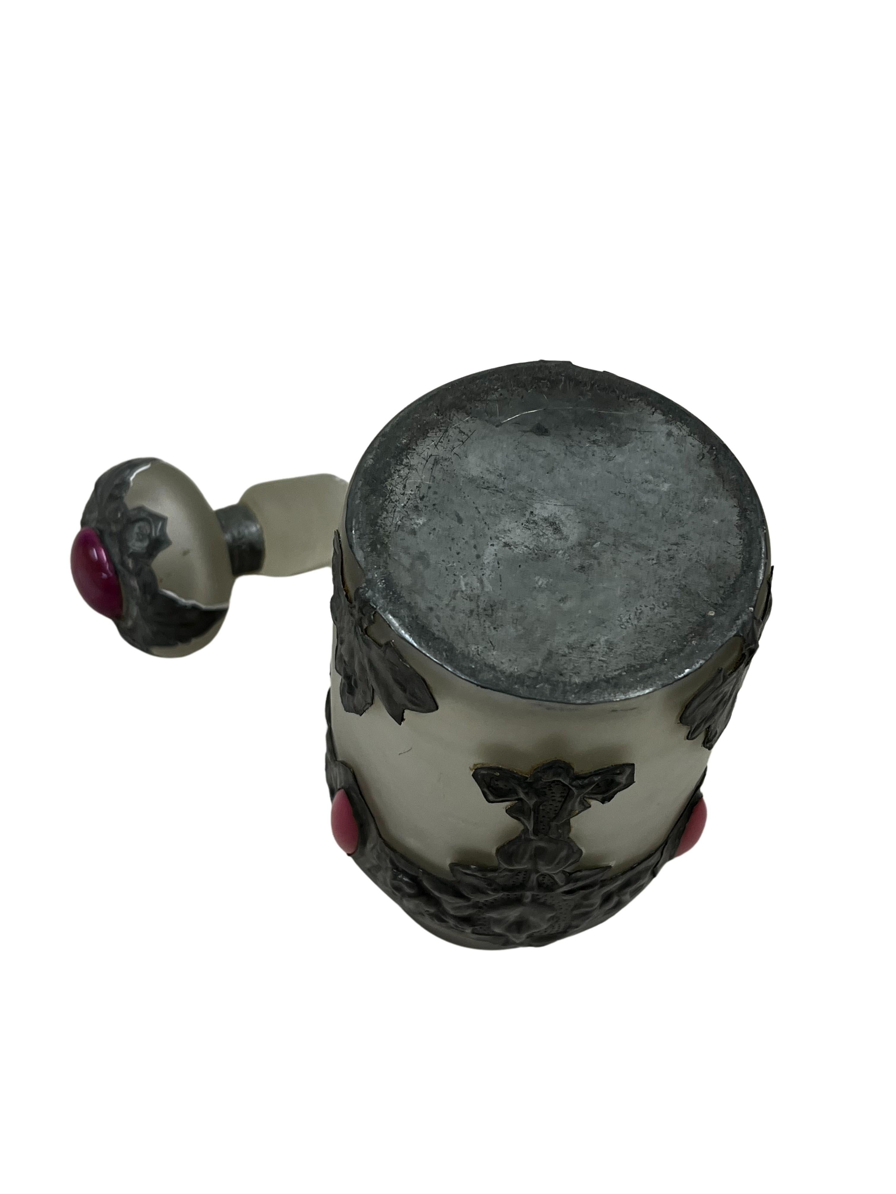 Hand-Crafted Perfume bottle, flacon, frosted glass metal mounting, signed, 1910, France
