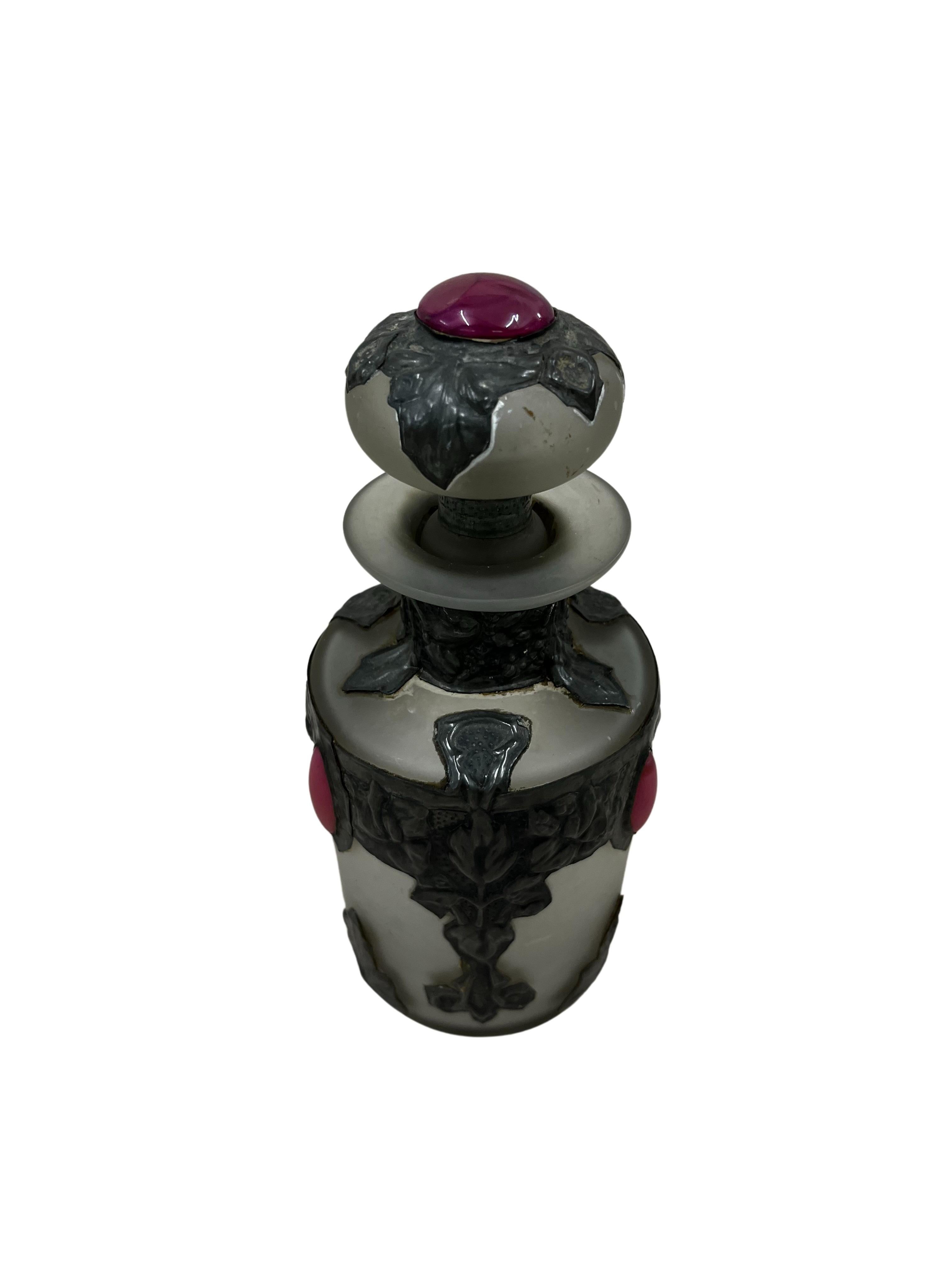 Early 20th Century Perfume bottle, flacon, frosted glass metal mounting, signed, 1910, France